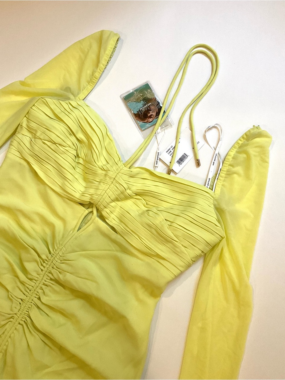 NWT Self-Portrait Lemon Ruched Cutout Mini Dress - Picture 3 of 10